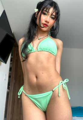 Petite Mimi Chan in Green Bikini for OnlyFans