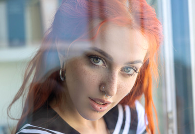 Violetlatte in Red Reading by Suicide Girls